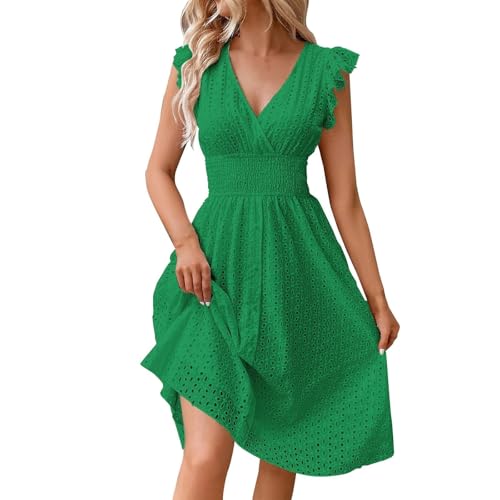 Vestido Invitada Boda Fiesta Elegantes Boho Ropa Mujer Verano 2025 Vestido Elegante Sin Mangas Invitada Boda Ceremonia Ropa Fiesta Primavera Tallas Grandes Dresses for Women(Verde,L)