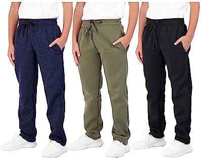 3 Pack Boys Girls Athletic Pants Sweatpants Active Kids Teen Open Bottom Fleece Youth Training Pajama Warm Performance Workout Activewear Winter Warm Sports Running Quick Dry Dri Fit- Set 3,XL(16-18)