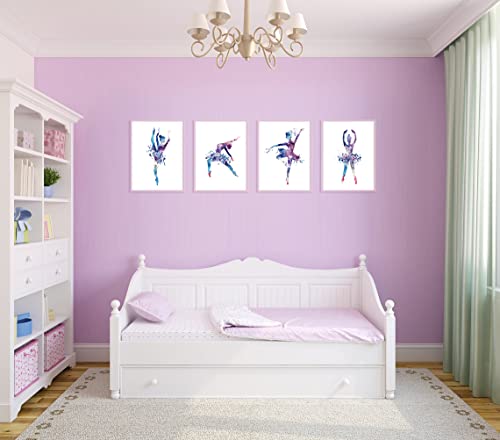 Image of Watercolor Ballet Prints Ballerina Dancers Wall Art Woman Dancing Decor Girls Room Women Bedroom Decor Colorful Poster Classroom Decoration Elegant Gift for Girls (8x10 inch，Set of 4，Unframed)