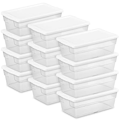 Sterilite 12-Pack 6 Quart Storage Box, Stackable Clear Plastic Bins with Snap-On Lids - Heavy-Duty Organizing Containers for Closet, Bathroom, and Office