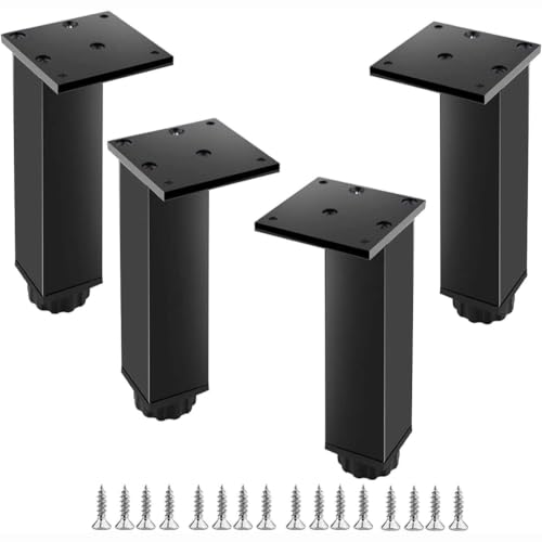 4pcs Square Metal Risers Bed Legs Height Adjustable Cabinet Support Feet | Heavy Duty DIY Table Metal Leg with Screws, Modern Fu