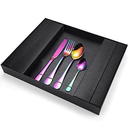 Ménagère en Acier Inoxydable, Lot de 4 Couverts, Acier Inoxydable de qualité Alimentaire, avec Couteau, Fourchette, cuillère, Vaisselle dans Un élégant Coffret (argenté, 24 pièces)
