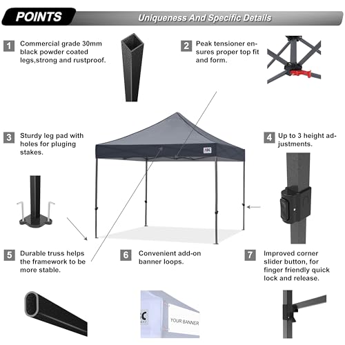Image of ABCCANOPY Patio Pop Up Canopy Tent 10x10 Commercial-Series (Dark Gray)