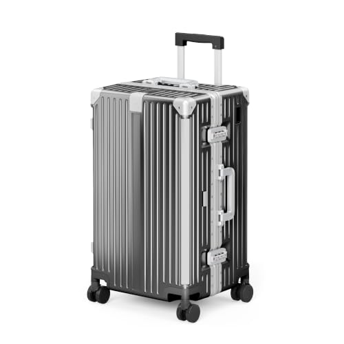 Image of ALPHA CAMP Trunk Luggage 24 Inch with Aluminum Frame Zipperless Suitcase | Medium Checked Thickened 3-Layer PC Hardshell with TSA Lock,Charging Port, Cup Holder and Spinner Wheels for Domestic Travel