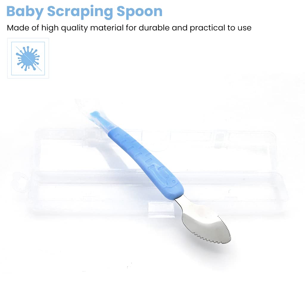 SNOWIE SOFT® Baby Spoon Feeding 2 in 1 Fruit Silicone Spoon Scraper for Baby Feeding Multifunction Serrated Fruit Spoons for Kids/Toldder with Travel Case (Blue) - Image 2 thumbnail
