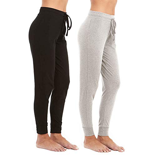 UNIQUE STYLES ASFOOR Womens Lounge Pants Pack of 2 Comfy Yoga Joggers Casual Pajama Pants Pj Bottoms (Large, 2PK-Grey,Black)