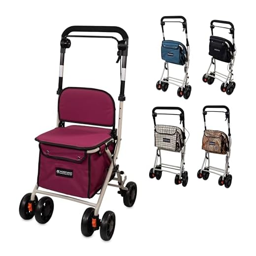 Mobiclinic®, Shopping Trolley with Seat, Mobility Walker, 21L, Coliseo, Walker for Adults, Foldable, Rollator, Trolley with Backrest, Shopping Trolley, Bag Removable, Directional Locking (Bordeaux)