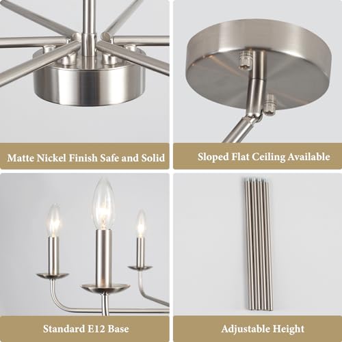 Kostomo D0177-6-SN Dining Room Chandelier Nickel Chandelier Modern Farmhouse Candle Ceiling Light Contemporary 6 Lights Pendant Light Fixtures thumb #2