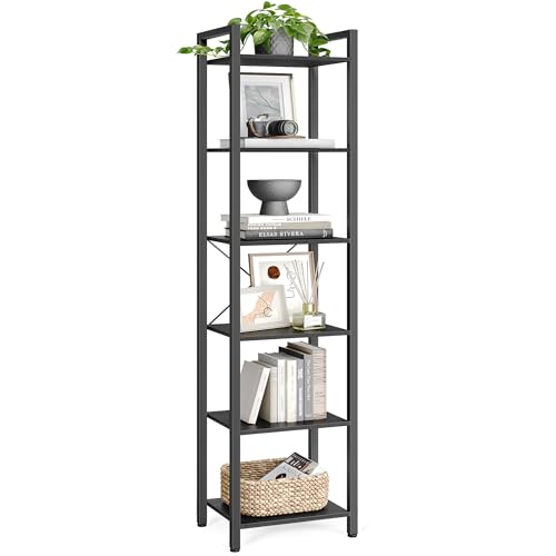 VASAGLE Regal, Bücherregal, Standregal, DVD-Regal, mit 6 Ebenen, Büroregal, offene Ablagen, für Büro, Wohnzimmer, Schlafzimmer, Küche, 30 x 40 x 186 cm, ebenholzschwarz-tintenschwarz LLS101B56