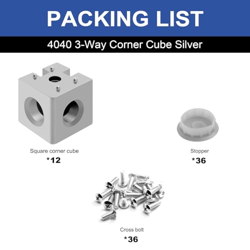 Image of 12pcs 4040 3-Way Corner Cube 4040 Extrusion Hardware T-Slot V-Slot Accessories with Screws and Nuts for 4040 Aluminum Extrusion Connector 3D Printer Accessories Silver