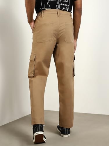 Image of NOBERO Men's Straight Fit Mid Rise Wanderer Travel Cargo Pants | Multiple Pockets | | Lowers for | Casual Wear | Sports | Gym | Trek | Lowers