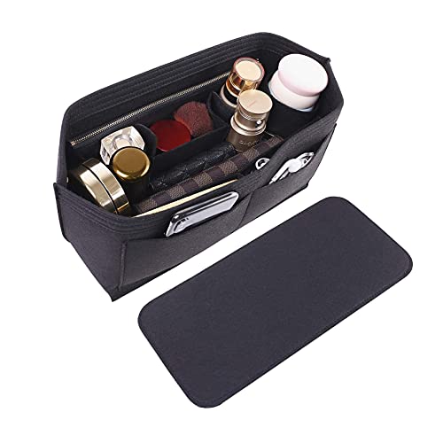 Image of Doxo Purse Organizer Insert Handbags&Tote Felt Bag Fits Speedy and Neverfull ONTHEGO, Black Bag+Black Base Shape, X-Large