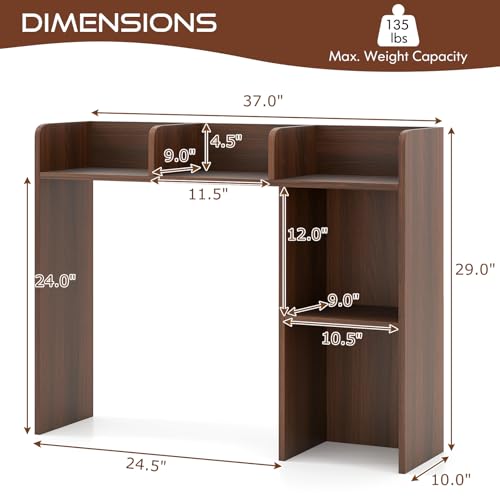 Image of Tangkula Desktop Bookshelf, Countertop Storage Hutch with Shelves for Computer Desk, Desk 3-Tier Display Rack, Multipurpose Wood Desktop Hutch Storage Organizer for Dorm Office (Walnut)