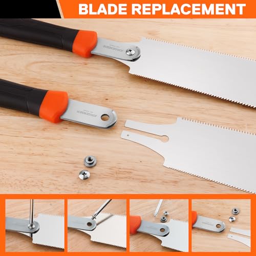 JORGENSEN Japanese Pull Saw, 10 Inch Pro Double Edge Hand Saw - SK5 Flexible Replaceable Blade, 7-12 & 18 TPI Flush Cut Blade, Japanese Handsaw for Hardwood & Softwood Woodworking, Wood Trim - Image 6