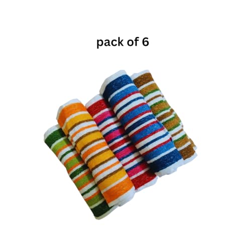 Image of Threadglow Decors Cotton Multicolor Lunch Towel /Napkin for School Kids (11 x 16 Inches) | Small Hand & Face Towel | Reusable Lunch Towels for Kids | Pack of 6(Mix of Available Colors dispatched)
