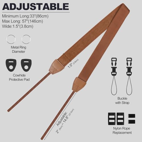 Image of Universal Camera Strap - Camera Neck Strap, Adjustable Shoulder Straps Compatible with Canon, Fujifilm, Nikon, Olympus, Panasonic and other SLR and mirrorless cameras - Brown