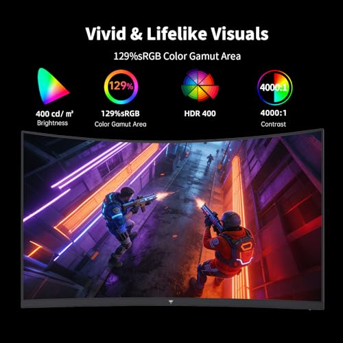 Image of KTC H27S5C 27 inch Curved Gaming Monitor, 1440P QHD 144Hz 120Hz Monitor, 1500R HVA Panel, HDR400, Adaptive Sync, 400nits, HDMI 2.0 x2, DP 1.4, VESA 100x100 PC Monitor