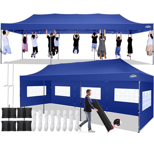 Image of COBIZI 10x30 Pop Up Canopy Tent with 8 Sidewall,Heavy Duty Canopy,Dark Blue