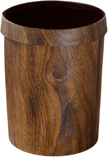 Hrzisdaゴミ箱 レトロ 木目 おしゃれダストボックス 北欧 袋が見えない 角型&円形 キッチン リビング 洗面所/復古模倣木目家庭用/クリエイティブリビング/キッチン/トイレ/紙かごプラスチック製圧輪付き蓋なし (円形:13L)