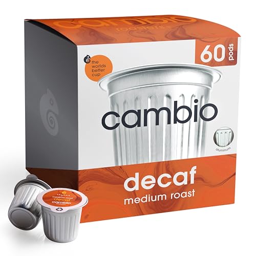 Cambio Roasters Organic Decaf Medium Roast Coffee Pods - The Only Organic Recyclable Aluminum Coffee Pods, Small Batch Roasted, Keurig Compatible, for Any Time of Day, Longer Lasting Freshness, 60 ct