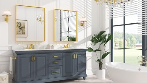 Image of Keonjinn 30x36 Inch Gold Bathroom Mirror for Over Sink, Vanity Mirror