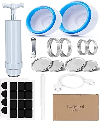 TruLife Goods Jar Vacuum Sealer for Wide & Regular Mouth Jars, Mason Jar Sealer Kit with Accessory Hose for FoodSaver, Manual Vacuum Pump, Lid Opener, Labels and Chalk Pen