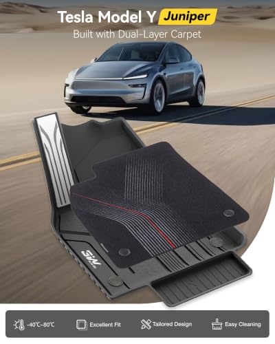 Image of 3W 9PCS Floor Mats for Tesla Model Y Juniper 2025 2026 Star Trails Carpets | Only Premium /Performance, Metal Pedal, Cargo Liner Backrest Mats Double Layer TPE All Weather Custom Fit Model Y Accessories