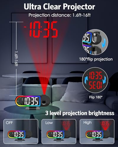 AMIR Projection Alarm Clock for Bedroom Ceiling with 17-Color Ambient Light - Image 3