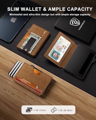 Wallet for Men, Mens Wallet Slim Compact Minimalist Wallet with Money Clip, Bifold Leather Rfid Blocking Smart Metal Pop Up Front Pocket Wallet2