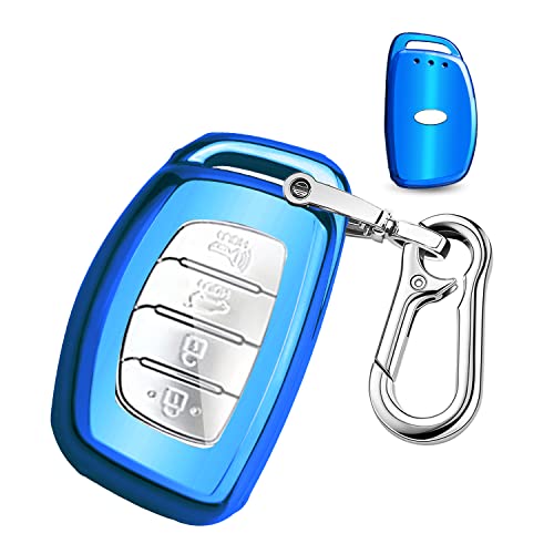 QBUC for Hyundai Elantra Key Fob Cover,Soft TPU 360 Degree Protector Key Holder with Keychain Compatible with 2021 2020 2019 Hyundai Elantra Ioniq Sonata Tucson Elantra GT 3/4 Button Smart Key,Blue