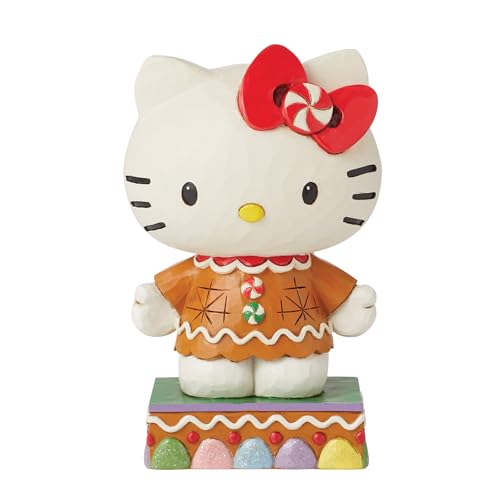 Enesco Sanrio by Jim Shore Hello Kitty Dressed in Gingerbread Figurine- Stone Resin Hand Painted Crafted Collectible Hello Kitty Figurines Christmas Home Decor Statue, 5 Inch