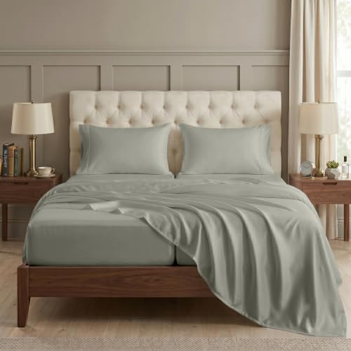 Image of LANE LINEN Split King Deep Pocket Sheets 100% Egyptian Cotton - Silver