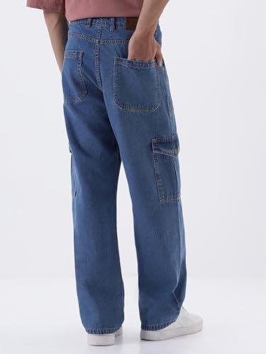 Image of Urbano Fashion Men's Loose Mid Rise Baggy Fit Cargo Jeans with 6 Pockets Non-Stretchable
