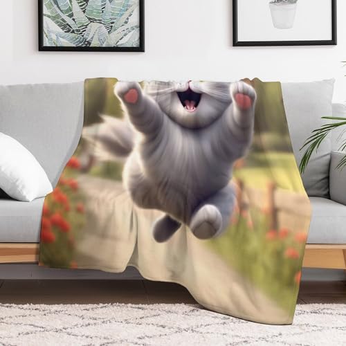 Couverture polaire douce chat mignon idée cadeau chaleureuse pour lit et sofa