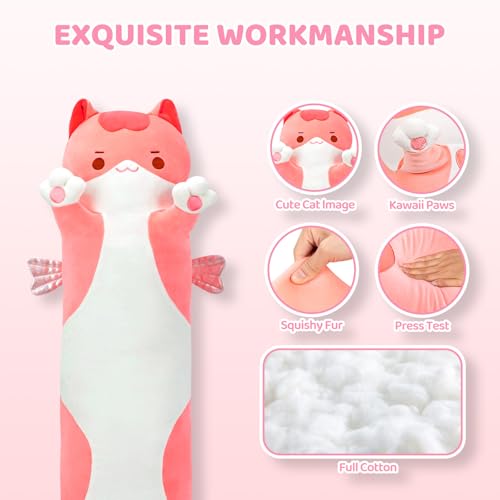 Mewaii Kuscheltier Katze 90CM Stofftiere Katzen Plüsch Kissen Lange Katze Plüschtier Ausgestopftes Tier Spielzeug Kuschelkissen Geschenk Plüschkissen