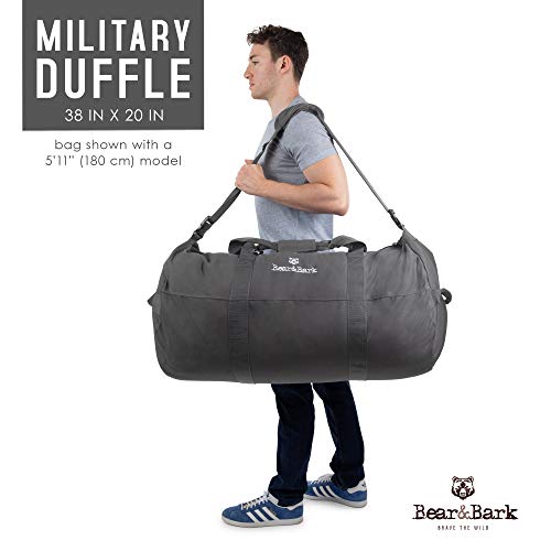 Large Duffle Bag – Grey 38”x20” - 195.6L - Canvas Military and Army Cargo Style Duffel Tote for Men and Women– College Student, Backpacking, Travel and Storage Shoulder Bag