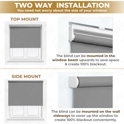 Image of ABOUT SPACE Window Blinds - 7 x 3 ft Cordless Blackout Roller Blinds for Privacy, UV Protection | 100% Blackout Roll Up Curtain Window Shades for Home, Office, Living Room, Bedroom- Dark Grey