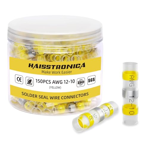 haisstronica 150PCS Solder Seal Wire Connectors, AWG 12-10 Yellow Sleeves