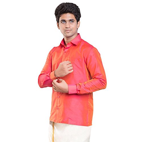 Image of THANGAMAGAN Men's Regular Fit Shirt (TF0050136OPIN Orange Pink 36)