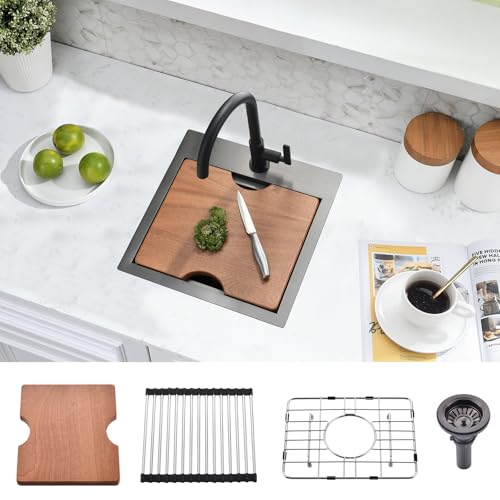 SOMRXO 15x15 Black Bar Sink Drop In - 16 Gauge Black Stainless Steel Small Kitchen Sink, 9