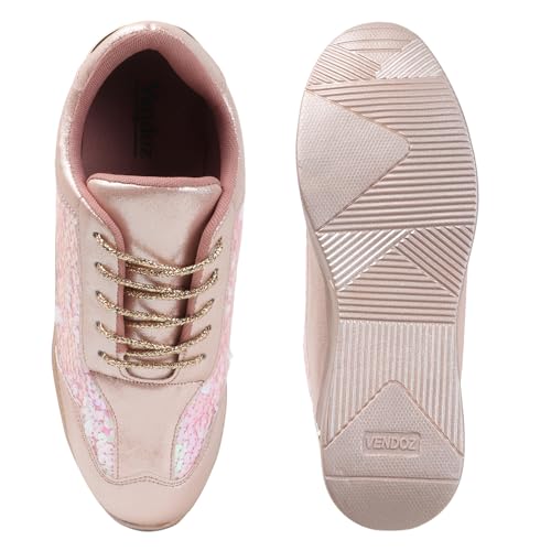 Image of Vendoz Women Wedding & Party Casual High Heel Sneakers I Cushioned Insole I Glittery & Embellished Bridal Wear I Lightweight and Stylish Shoes for Girls CNV7065