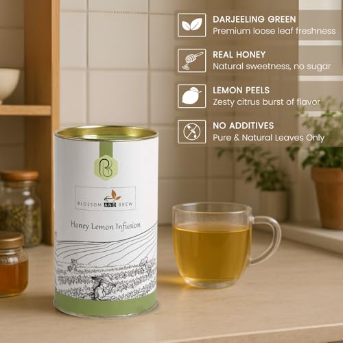 Blossom & Brew Honey Lemon Infusion Green tea - Flavored with Zesty Lemon Peels & Honey - Refreshing Hot or Cold Brew Beverage from Darjeeling, India with Natural Antioxidants - Image 4