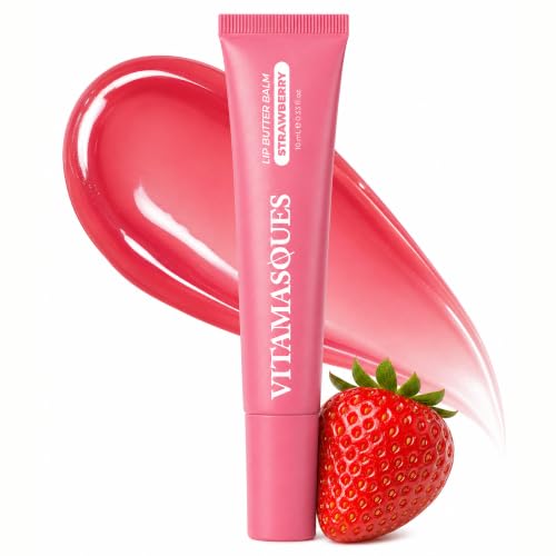 Vitamasques Lip Butter Balm Strawberry, Korean Lip Balm - Peptide Lip Treatment - Lip Balm Hydrating - Light Tinted Lip balm - Made in Korea - 0.33 fl.oz