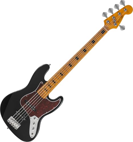 Rocktile Pro JBS50-BK E-Bass - Bajo JB-Style de 5 cuerdas con cuerpo de tilo - Mástil de arce y diapasón de arce - 2x Single Coil Pickups - 2x Volume, 1x Tone - Escala 34' - Negro