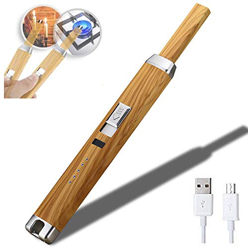 Electric Arc Lighter - Long Lighters - Plasma USB Rechargeable for Multipurpose Windproof Flameless Safe Use in Gas Stove in Kitchen, Candle, BBQ or Camping in Gift Box (New Wood Grain)