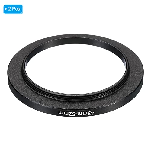 Image of PATIKIL 43mm-52mm Metal Step Up Ring, 2 Pack Camera Lens Filter Adapter Ring Aluminum Filter Adapter Ring for Camera Lenses Hood, Black