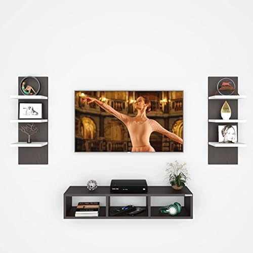 Image of ESTANTERIA Paradise Tv Unit Wall Mounted Engineered Wood TV Unit, TV Cabinet for Wall, TV Stand, TV Stand Unit Wall Shelf for Living Room, Set Top Box Wall Display Rack Stand -DIY(Walnut /White)