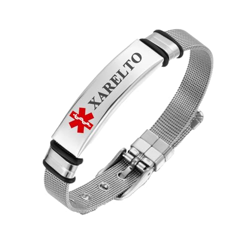 TOWAMOE Medical Alert Bracelet for Women Men Medical Emergency Id bracelet Stainless Steel Personalized Free Engrave Adjustable 6.5-8.5 IN(XARELTO)