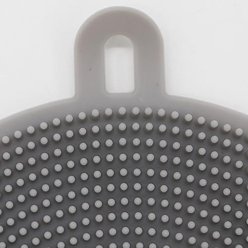 Image of Pokinge 4 Pcs Silicone Dish Scrubber Reusable Round Dishwashing Sponge Non-Scratch Fruit Vegetable Cleaning Brush Heat Insulation Pad for Kitchen(Grey and White)