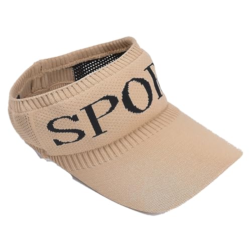 AMateschitz Gorro deportivo de punto hueco, parte superior hueca, cilindro vacío, sombrero de playa con ala más larga, gorra deportiva para golf, viajes, senderismo, mar, playa, alfabeto, caqui, Talla